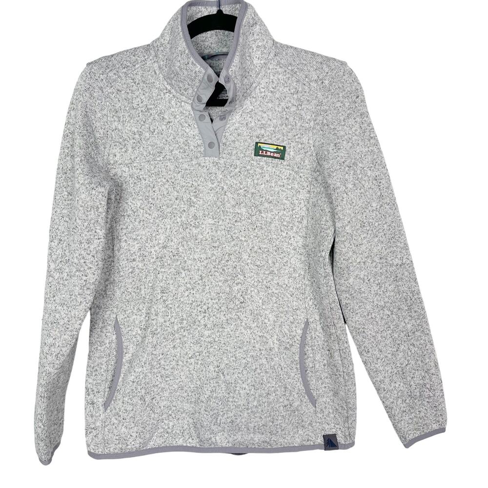 LL Bean Womens Small Pewter Gray Sweater Fleece Pullover Snap Regular Pockets
